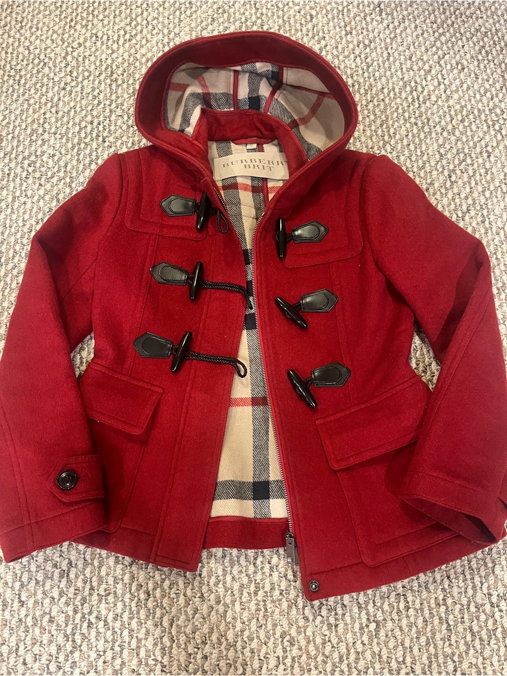 Burberry Red Hooded Toggle Women's Coat Size M